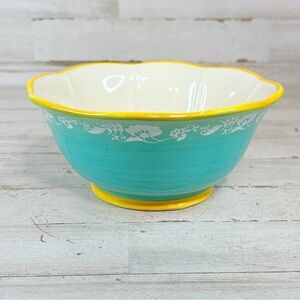 Pioneer Woman Spring Bouquet Cereal Soup Bowl Teal Yellow Floral 2921DVD